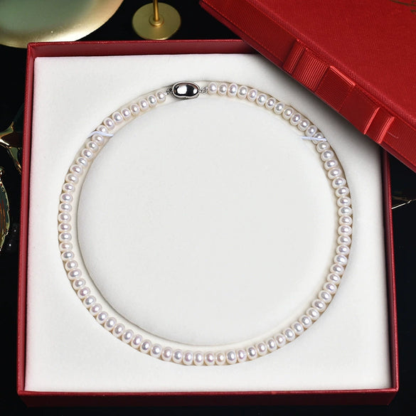 Wholesale Round Freshwater Pearl Necklace Copper Plated With Platinum Natural Original Design