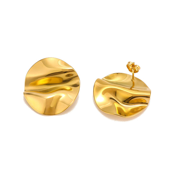 Wholesale Round Lotus Leaf Pleated Stainless Steel Earrings With 18K Vacuum Plated Furnace Treatment For Women