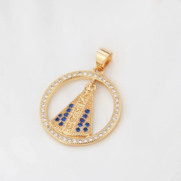 Wholesale Round Religious Pendant Copper 18K Gold Plated Vintage Charm Necklace For Women
