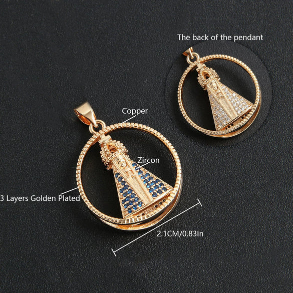 Wholesale Round Religious Pendant Copper 18K Gold Plated Vintage Charm Necklace For Women