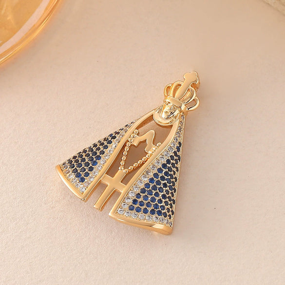 Wholesale Round Religious Pendant Copper 18K Gold Plated Vintage Charm Necklace For Women