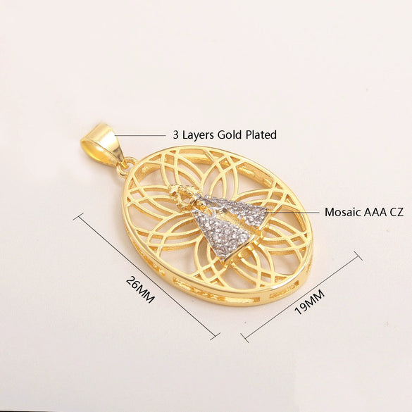 Wholesale Round Religious Pendant Copper 18K Gold Plated Vintage Charm Necklace For Women