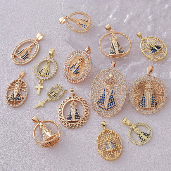 Wholesale Round Religious Pendant Copper 18K Gold Plated Vintage Charm Necklace For Women