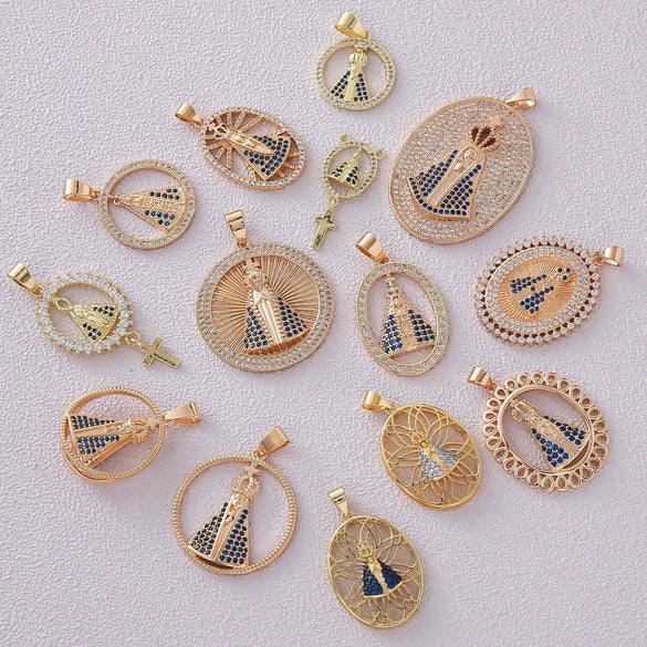 Wholesale Round Religious Pendant Copper 18K Gold Plated Vintage Charm Necklace For Women