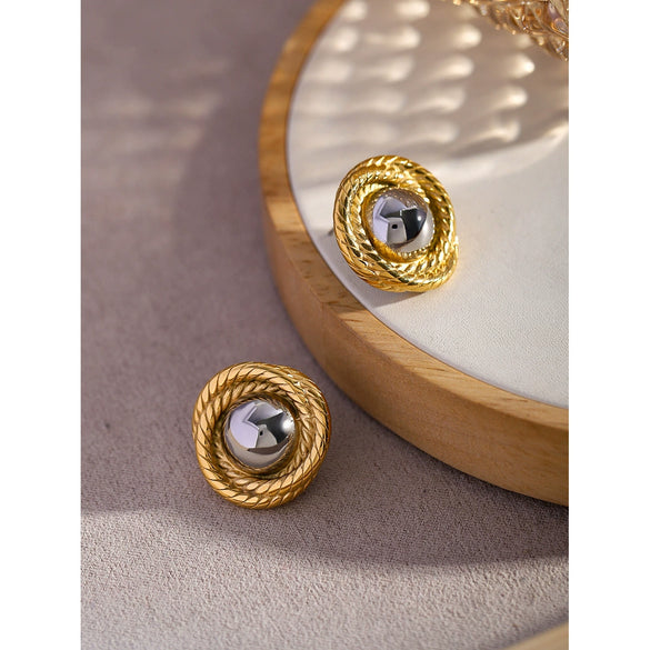 Wholesale Round Thread Texture Double Color Stainless Steel Braided Earrings With Electroplating For Women
