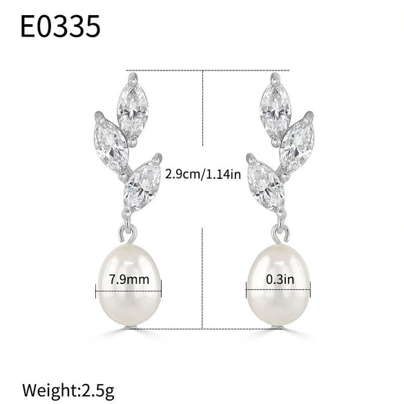 Wholesale S225 Imitation Pearl Leaf Geometric Style Electroplated Inlaid Zircon Earrings For Women