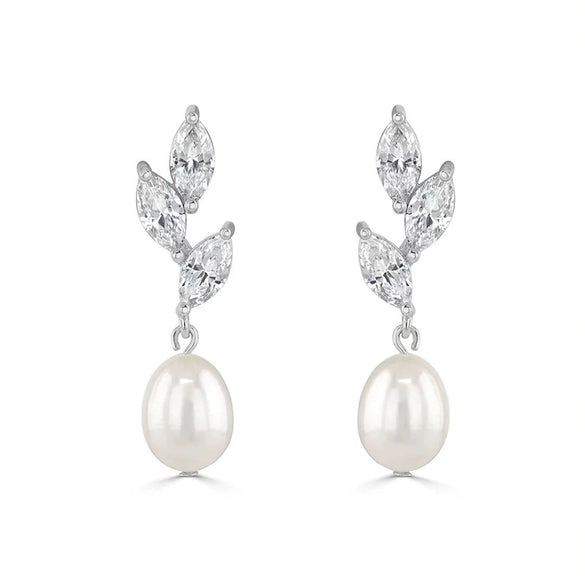 Wholesale S225 Imitation Pearl Leaf Geometric Style Electroplated Inlaid Zircon Earrings For Women