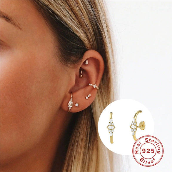 Wholesale S925 Pure Silver Bar Line Curved Petal Geometric Earrings With Inlaid Zircon Light Luxury Creative Design For Women