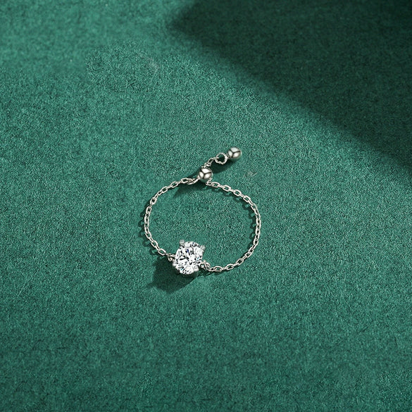 Wholesale S925 Silver Adjustable Denier Shaped Ring With Simulation Diamonds And Geometric Styling Seiko Crafted Women's Jewelry