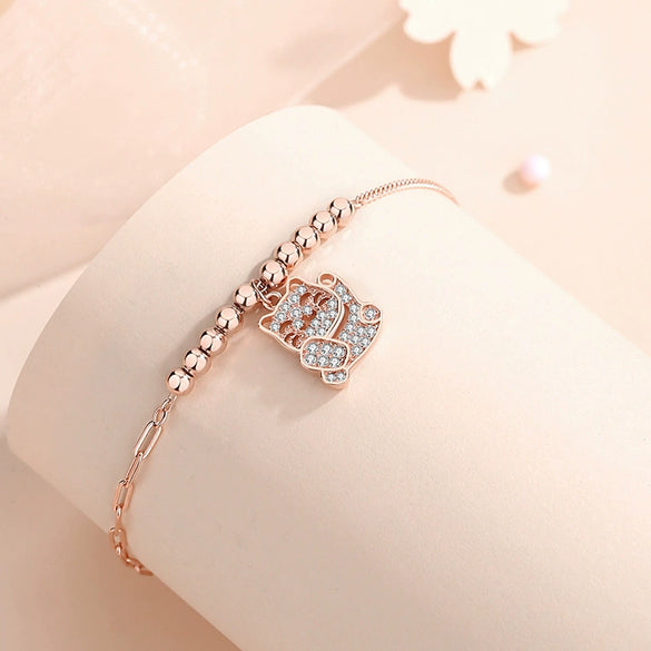 Wholesale S925 Silver Animal Lucky Cat Women's Bracelet With Electroplating