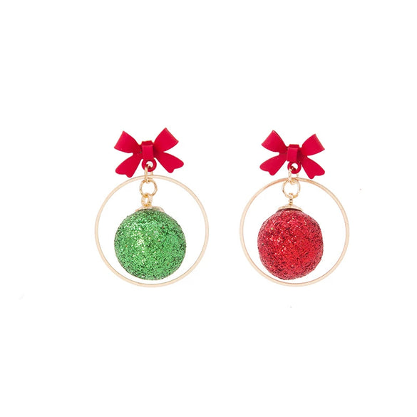 Wholesale S925 Silver Ball Bow Pattern Lovely Festival Element Baking Paint Earrings