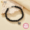 Wholesale S925 Silver Bracelet With Natural Black Onyx And Agate Round Pattern Hand Woven Vintage Retro Unisex Couple Bracelet