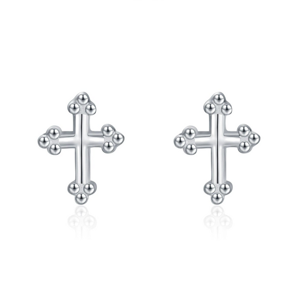 Wholesale S925 Silver British Vintage Mini Cross Earrings Electroplated Unisex