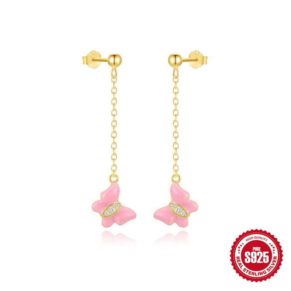 Wholesale S925 Silver Butterfly Tassel Fivepetal Flower Earrings Set With Diamonds Geometric Pattern Fashion Style