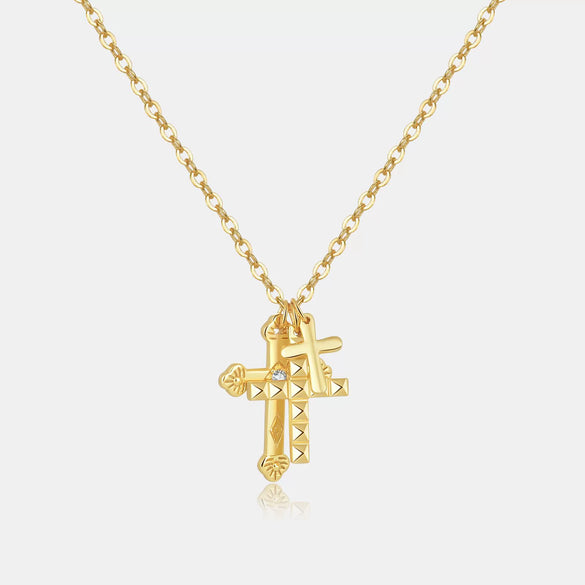 Wholesale S925 Silver Cross Multi Layer Hip Hop Retro Pendant Necklace With Diamond Treatment And Platinum Or 18K Gold Electroplating
