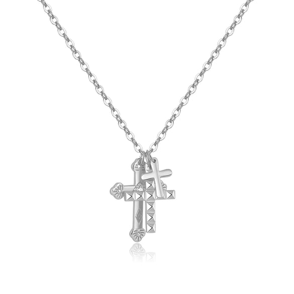 Wholesale S925 Silver Cross Multi Layer Hip Hop Retro Pendant Necklace With Diamond Treatment And Platinum Or 18K Gold Electroplating