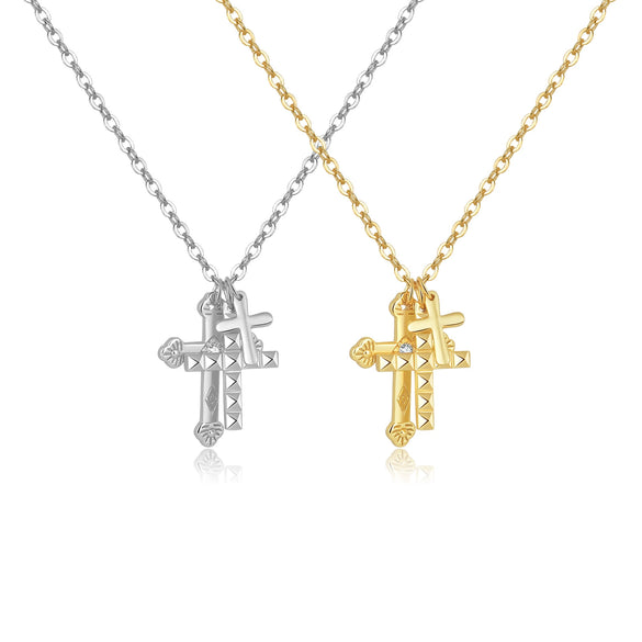 Wholesale S925 Silver Cross Multi Layer Hip Hop Retro Pendant Necklace With Diamond Treatment And Platinum Or 18K Gold Electroplating