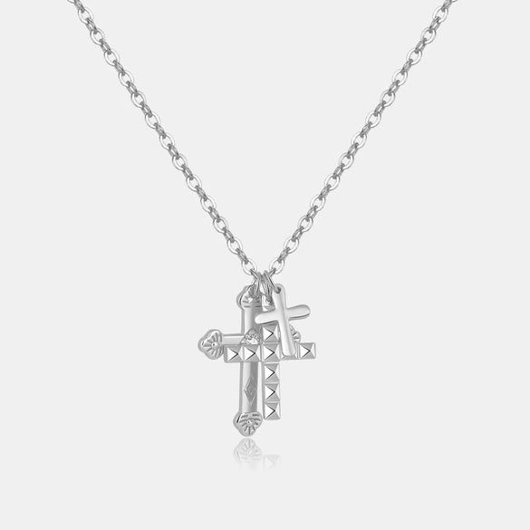 Wholesale S925 Silver Cross Multi Layer Hip Hop Retro Pendant Necklace With Diamond Treatment And Platinum Or 18K Gold Electroplating