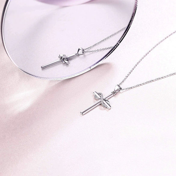 Wholesale S925 Silver Cross Pendant Necklace With Electroplating Glossy Stylish Trendy Faith Jewelry