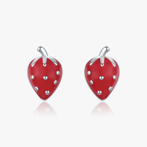 Wholesale S925 Silver Cute Fruit Strawberry Heart Earrings For Women Electroplated