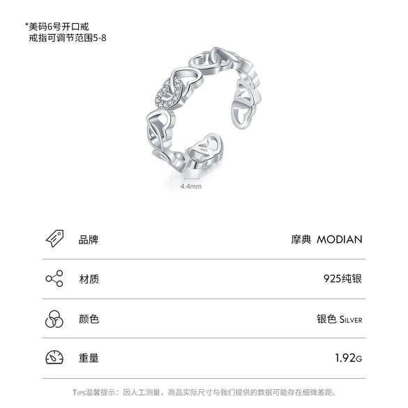 Wholesale S925 Silver Cute Hollow Interwoven Heart Shape Love Flash Diamond Ring For Women