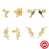 Wholesale S925 Silver Cute Hummingbird Branch Sunshine Earrings With Diamondstudded And Electroplating