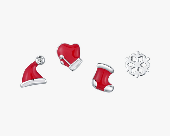 Wholesale S925 Silver Cute Mini Christmas Hat Snowflake Earrings With Diamond For Women