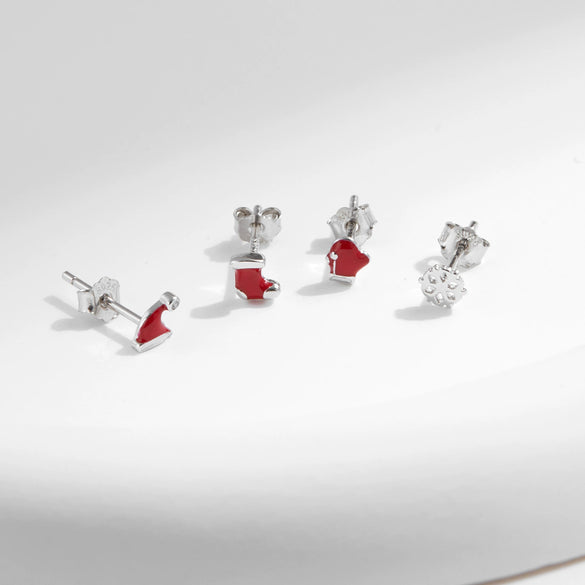 Wholesale S925 Silver Cute Mini Christmas Hat Snowflake Earrings With Diamond For Women