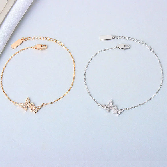 Wholesale S925 Silver Double Butterfly Electroplated Bracelet For Women