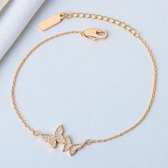 Wholesale S925 Silver Double Butterfly Electroplated Bracelet For Women