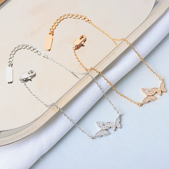Wholesale S925 Silver Double Butterfly Electroplated Bracelet For Women