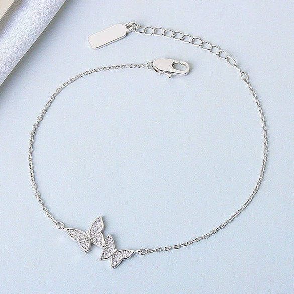 Wholesale S925 Silver Double Butterfly Electroplated Bracelet For Women