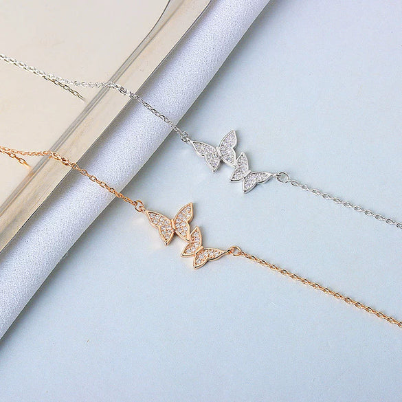Wholesale S925 Silver Double Butterfly Electroplated Bracelet For Women