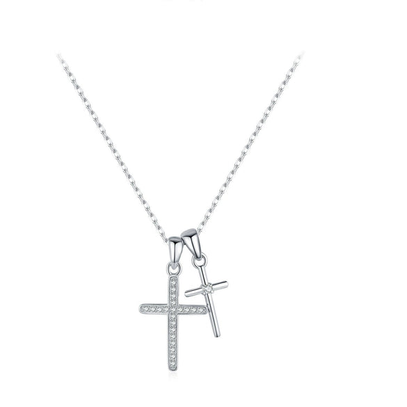Wholesale S925 Silver Double Cross Female Niche Trendy Literary Clavicle Chain With Full Diamond Design