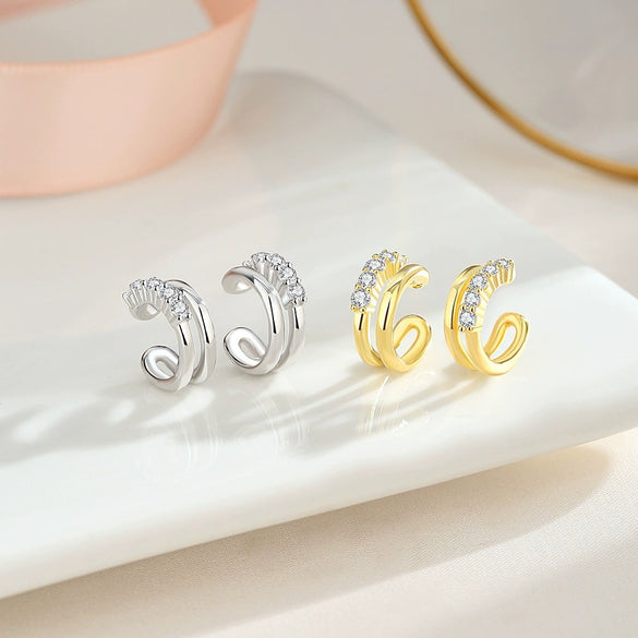 Wholesale S925 Silver Double Layer C Shaped And U Shaped Geometric Pattern Electroplated Ear Clip For Women