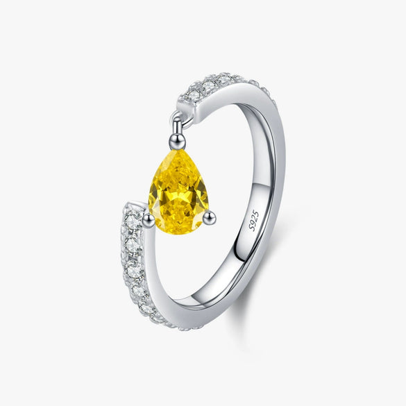 Wholesale S925 Silver Drop Shape Yellow Diamond Design Open Tail Ring For Women