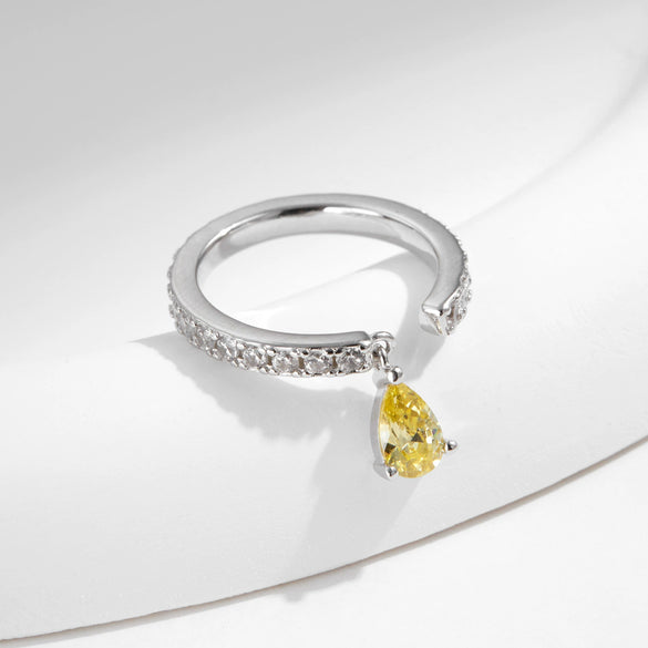 Wholesale S925 Silver Drop Shape Yellow Diamond Design Open Tail Ring For Women