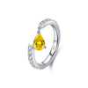 Wholesale S925 Silver Drop Shape Yellow Diamond Design Open Tail Ring For Women