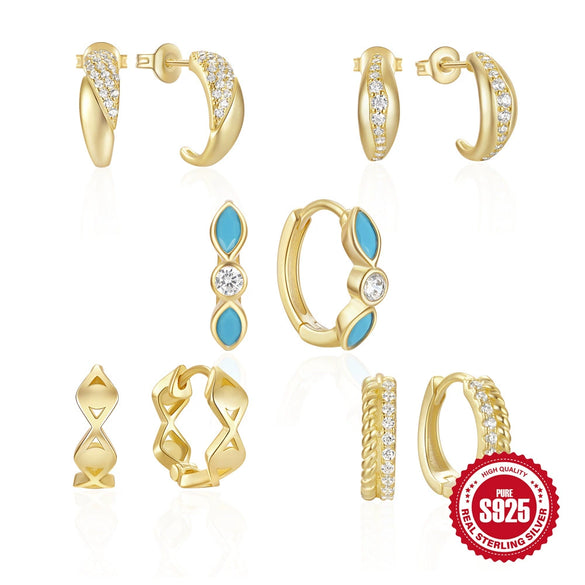 Wholesale S925 Silver Earrings With Geometric Design And Inlaid Zircon Fashionable Glossy Doublepiece Devil's Eye Turquoise Earrings For Women