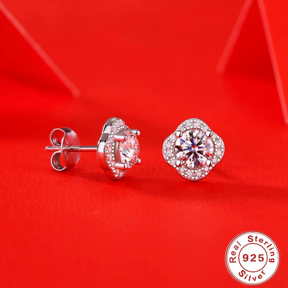 Wholesale S925 Silver Earrings With Moissanite In Flower Shape Geometric Style Electroplated For Women