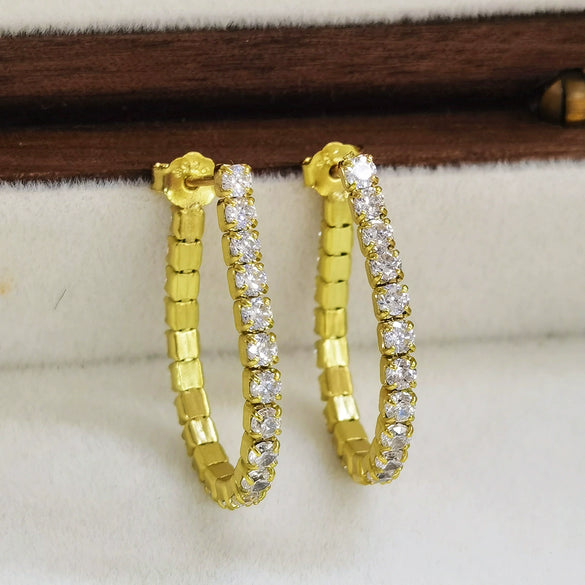 Wholesale S925 Silver Earrings With Row Diamond Chain Dense Inlaid Zircon Geometric Design Niche And High End Style For Women
