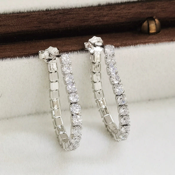 Wholesale S925 Silver Earrings With Row Diamond Chain Dense Inlaid Zircon Geometric Design Niche And High End Style For Women