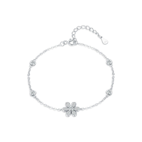 Wholesale S925 Silver Elegant Shining Flower Bracelet Jewelry Set With Diamonds For Women