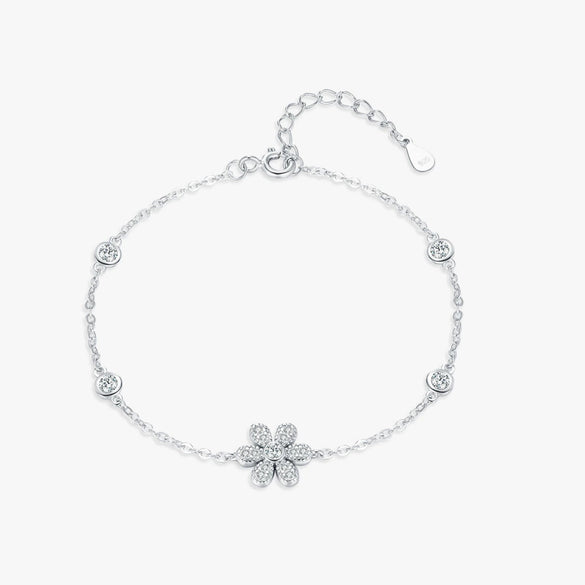 Wholesale S925 Silver Elegant Shining Flower Bracelet Jewelry Set With Diamonds For Women