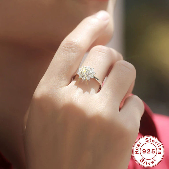 Wholesale S925 Silver Flower Geometric Engagement Ring With Electroplating For Women