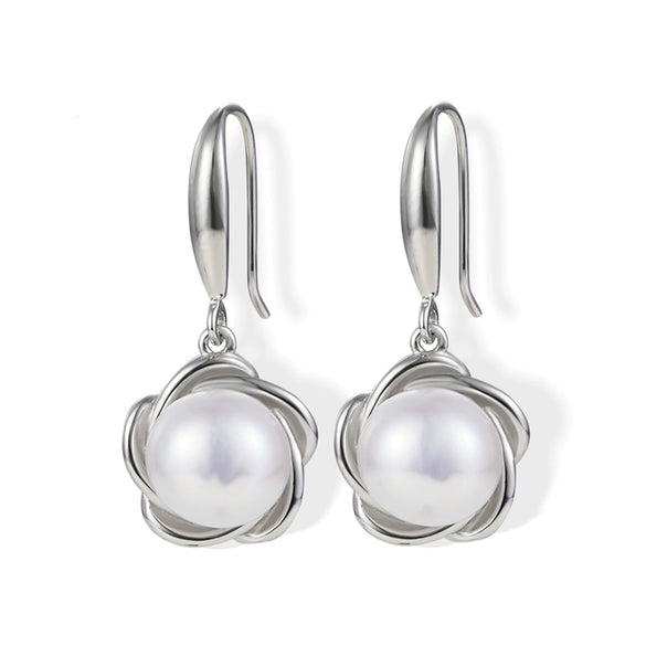 Wholesale S925 Silver Flower Pattern Earrings Inlaid With Pearls For Women