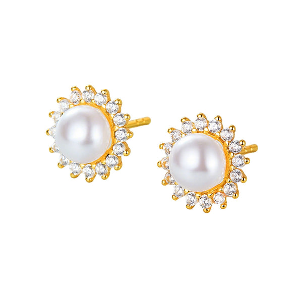 Wholesale S925 Silver Flower Pattern Earrings Inlaid With Pearls For Women