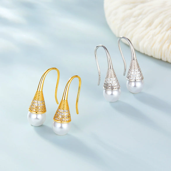 Wholesale S925 Silver Flower Pattern Earrings Inlaid With Pearls For Women
