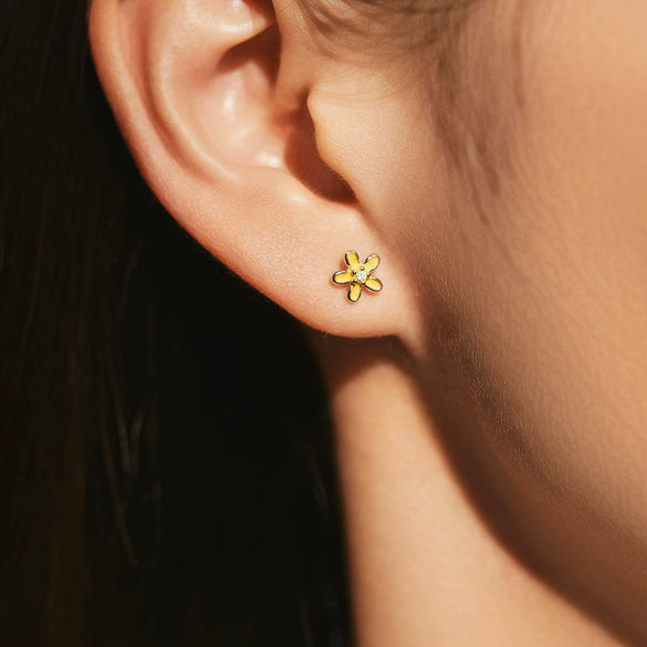Wholesale S925 Silver Gentle Lady Style Simple Single Diamond Flower Earrings For Women With Electroplating