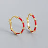 Wholesale S925 Silver Geometric Bamboo Diamond Enamel Dripping Oil Ear Buckle Earrings